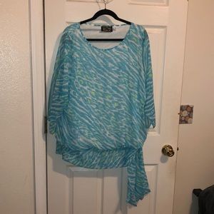 Bob Mackie Wearable Art Blue Blouson Top Size XL